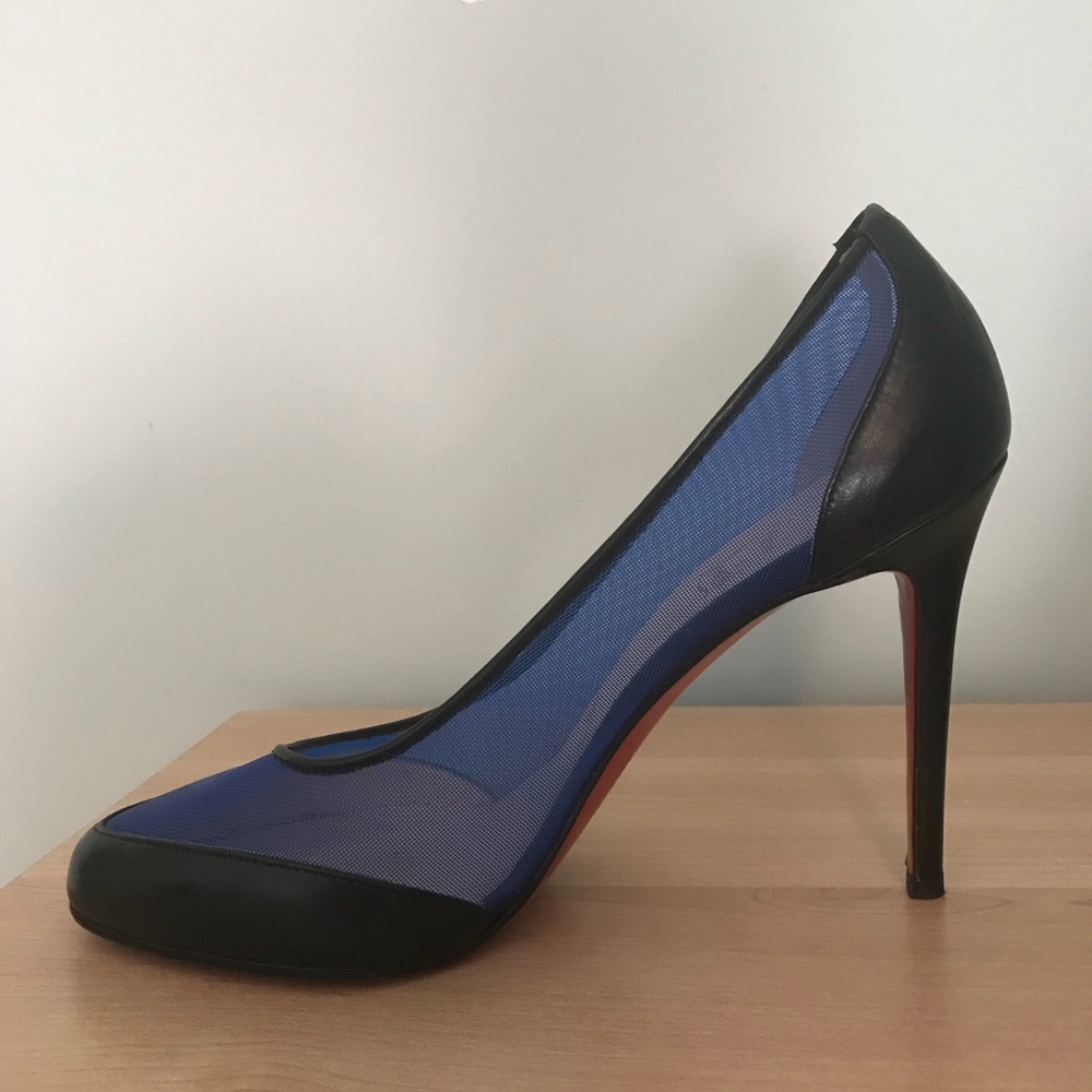 Christian Louboutin black leather with blue mesh